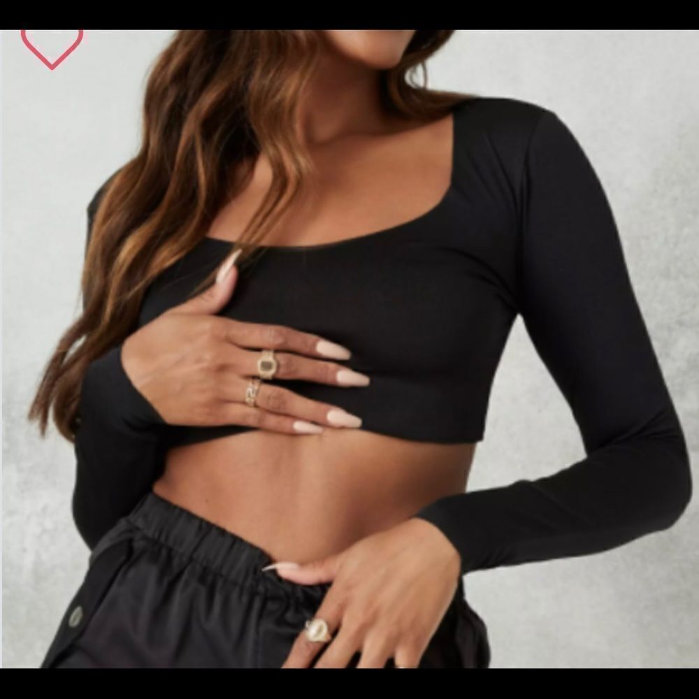 Missquided Maternity Slinky Square Neck Crop Top. NWT. Sz US 8. Black